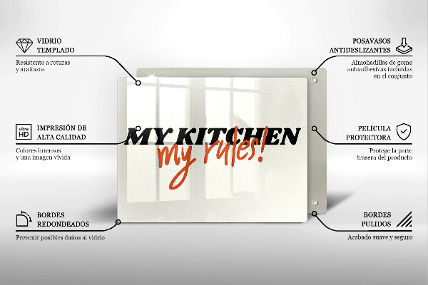 Tocător din sticlă My kitchen my rules
