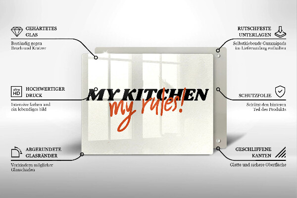 Tocător din sticlă My kitchen my rules