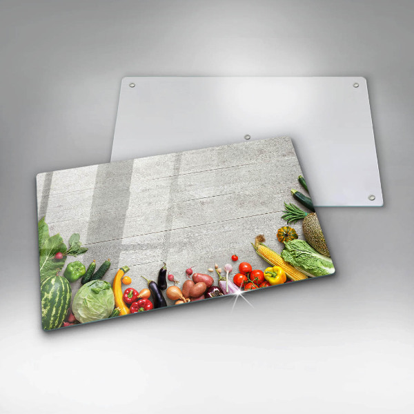 Tocător din sticlă Legume pe scânduri