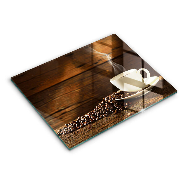 Tocător din sticlă Cana de cafea din lemn