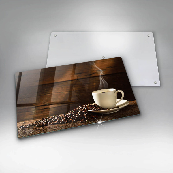 Tocător din sticlă Cana de cafea din lemn