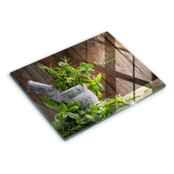 Tocător din sticlă Plantează ierburi și lemn