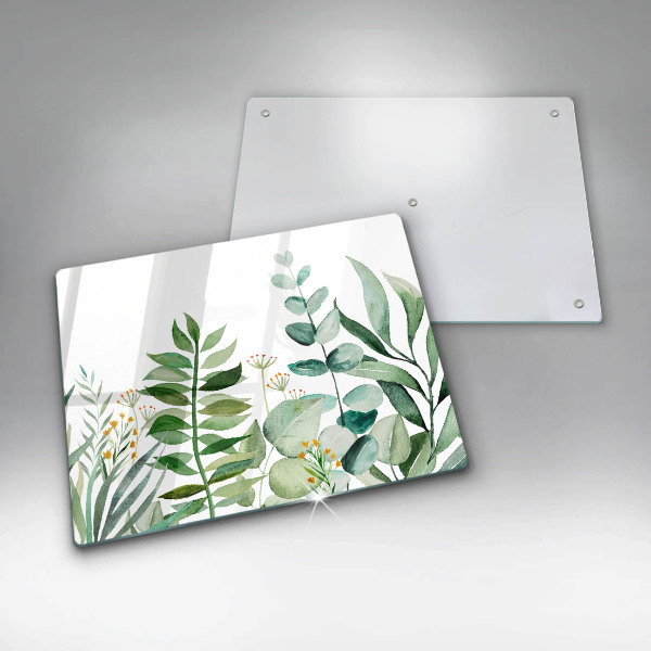 Tocător din sticlă Ilustrație cu frunze de plante