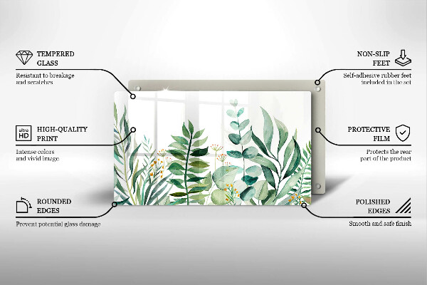 Tocător din sticlă Ilustrație cu frunze de plante