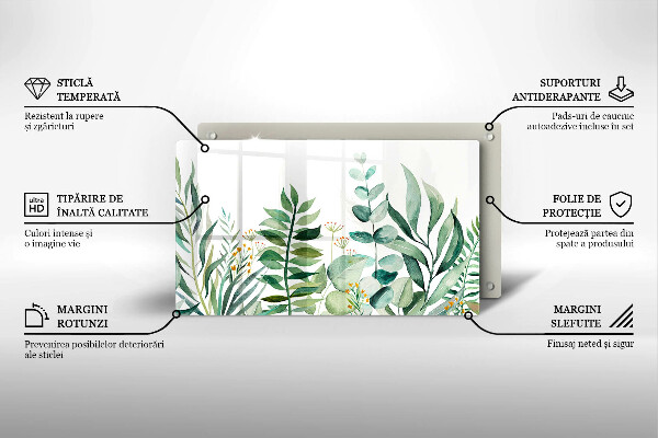 Tocător din sticlă Ilustrație cu frunze de plante