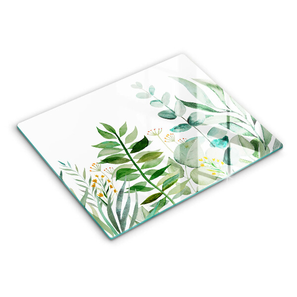 Tocător din sticlă Ilustrație cu frunze de plante