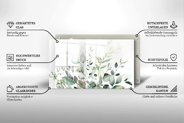 Tocător din sticlă Plante acuarela