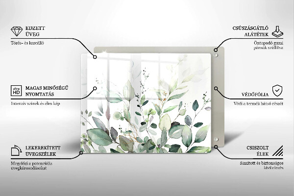 Tocător din sticlă Plante acuarela