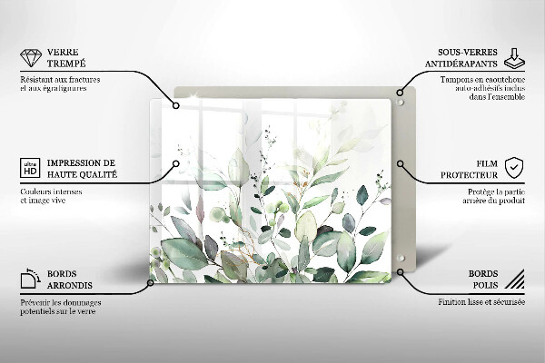 Tocător din sticlă Plante acuarela