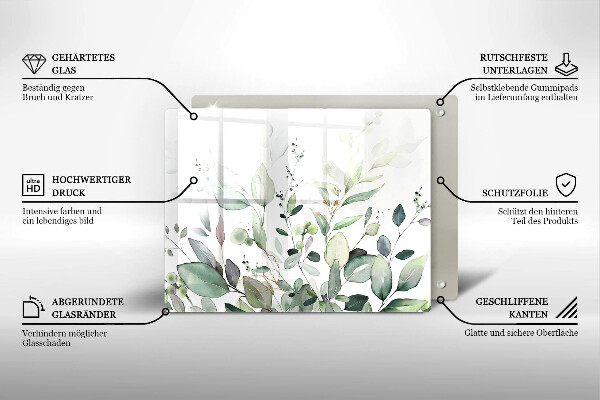 Tocător din sticlă Plante acuarela