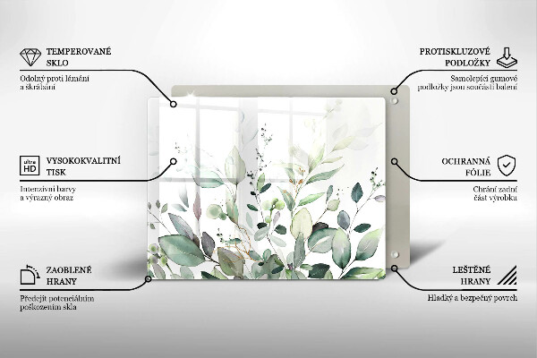 Tocător din sticlă Plante acuarela