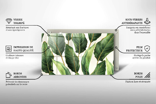 Tocător din sticlă Frunze de bananier