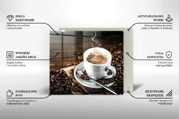 Tocător din sticlă ceașcă și boabe de cafea