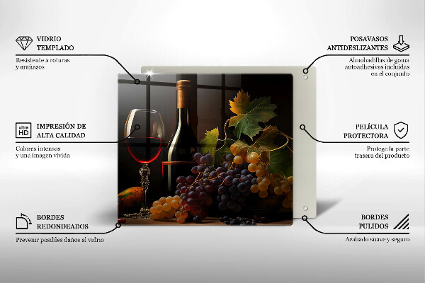 Tocător de bucătărie Pahar de vin și struguri