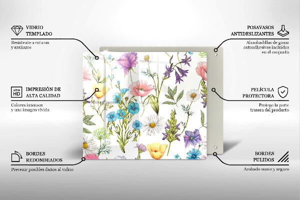 Tocător din sticlă Ilustrație cu flori