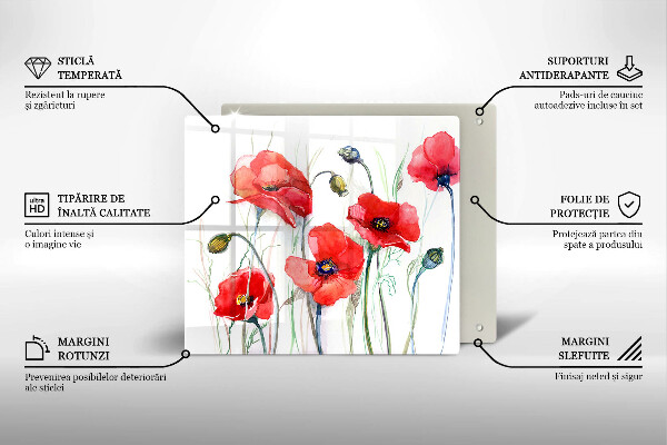 Tocător din sticlă Flori roșii de maci