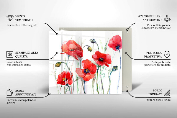 Tocător din sticlă Flori roșii de maci