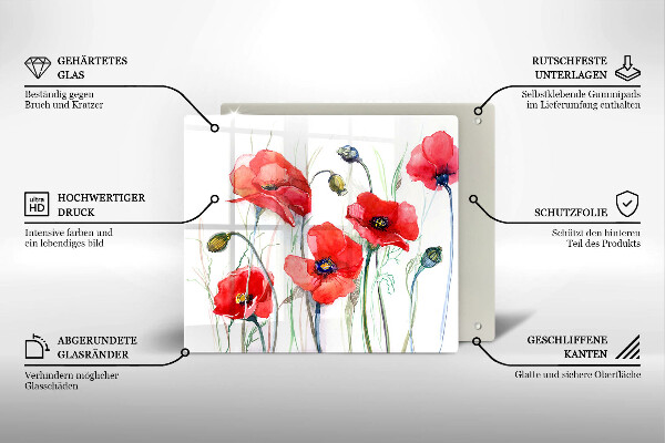 Tocător din sticlă Flori roșii de maci