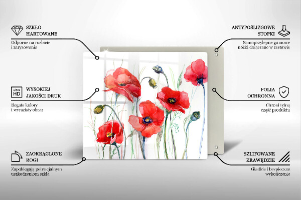 Tocător din sticlă Flori roșii de maci