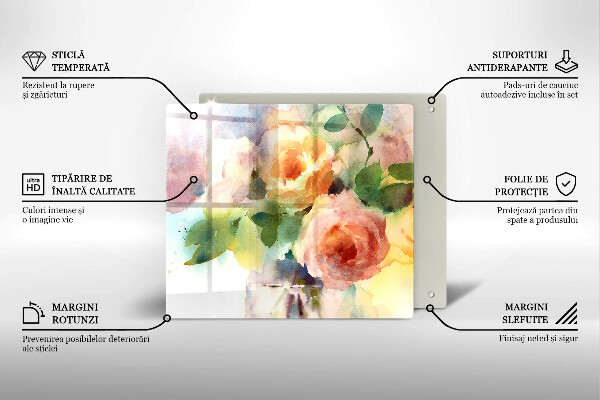 Tocător din sticlă Flori pictate