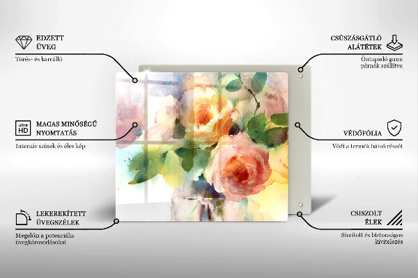 Tocător din sticlă Flori pictate