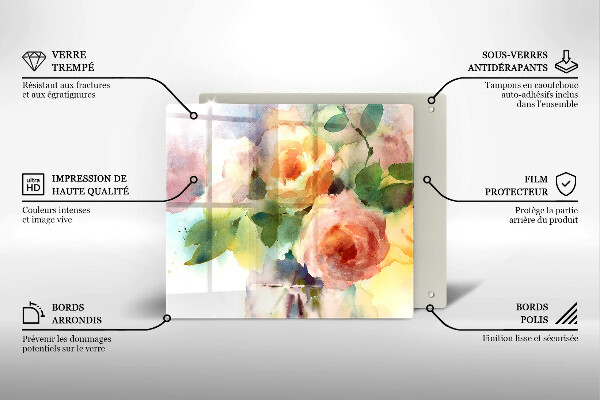 Tocător din sticlă Flori pictate