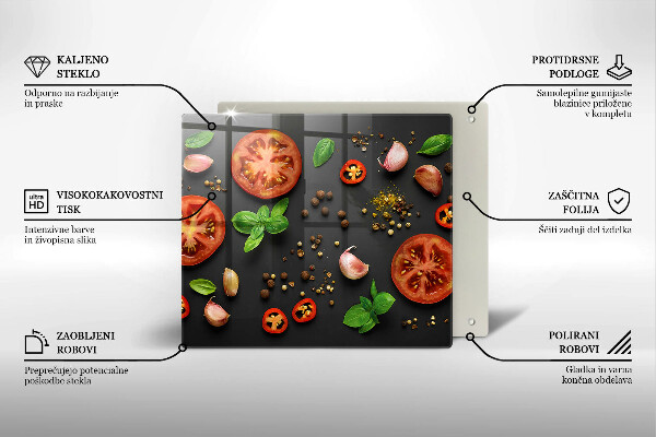 Tocător din sticlă Roșii și condimente