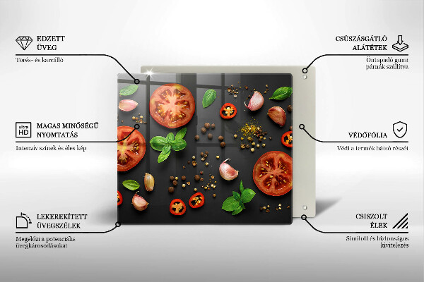 Tocător din sticlă Roșii și condimente