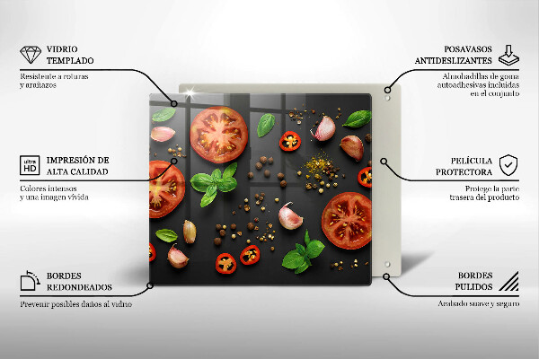 Tocător din sticlă Roșii și condimente