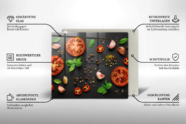Tocător din sticlă Roșii și condimente