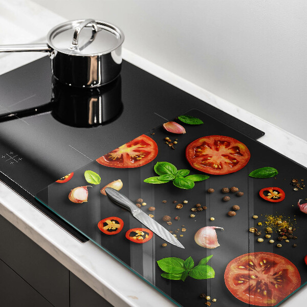 Tocător din sticlă Roșii și condimente