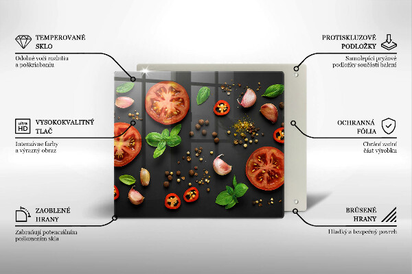 Tocător din sticlă Roșii și condimente