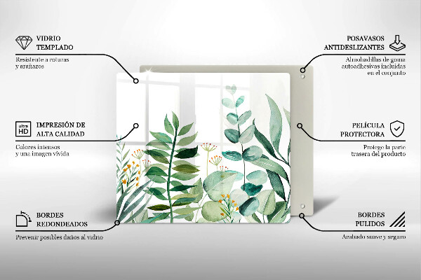 Tocător din sticlă Ilustrație cu frunze de plante