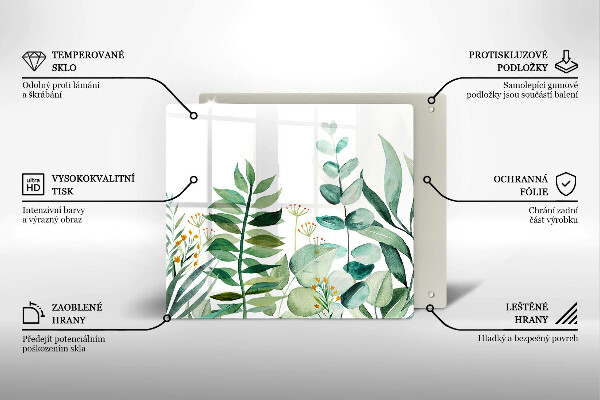 Tocător din sticlă Ilustrație cu frunze de plante