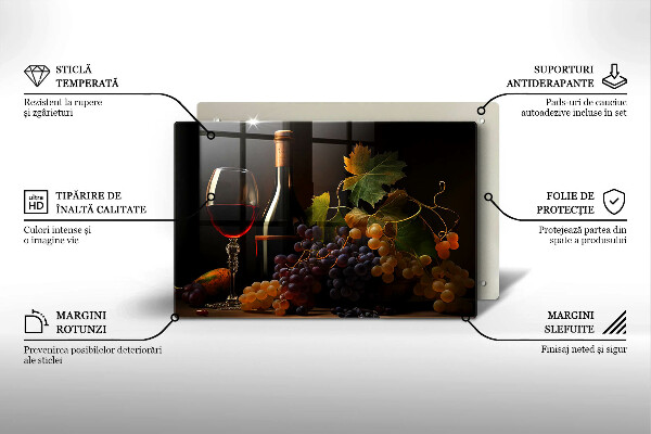 Tocător de bucătărie Pahar de vin și struguri
