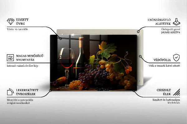 Tocător de bucătărie Pahar de vin și struguri