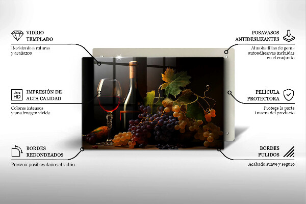 Tocător de bucătărie Pahar de vin și struguri