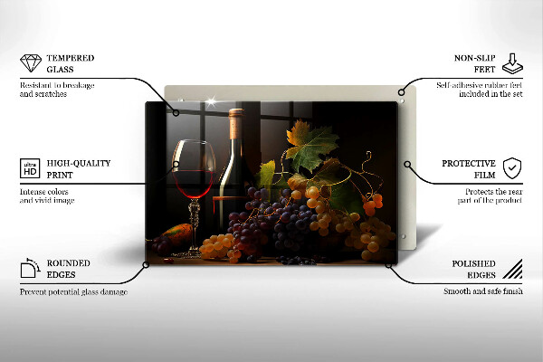 Tocător de bucătărie Pahar de vin și struguri