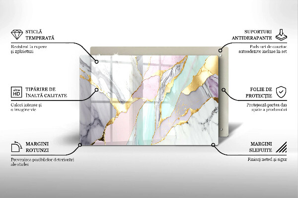 Tocător sticlă Marmură pastel