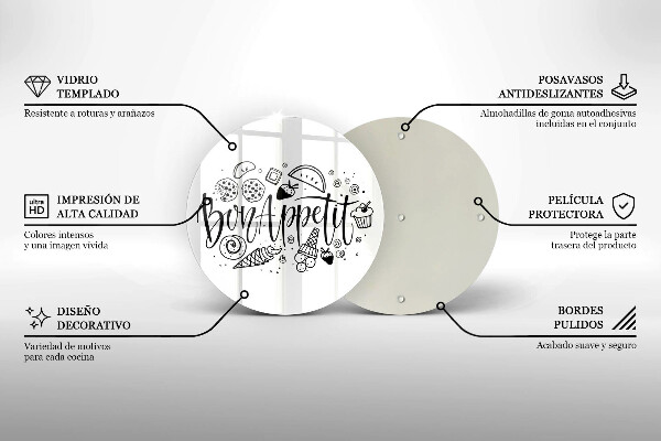 Tocător din sticlă Inscripție Bon appetit