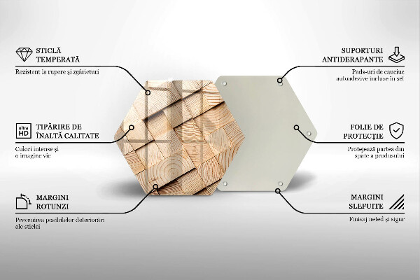 Tocător sticlă Pătrate de lemn