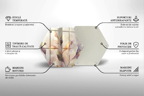 Tocător sticlă Frunze boho pictate