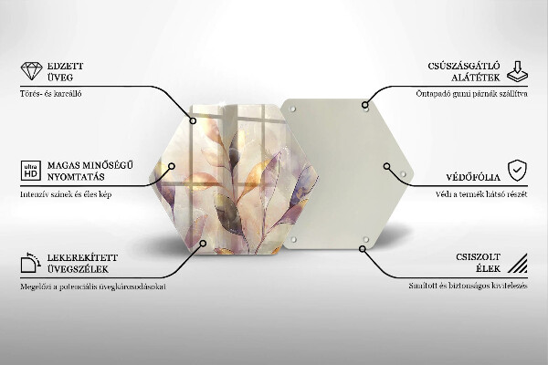 Tocător sticlă Frunze boho pictate