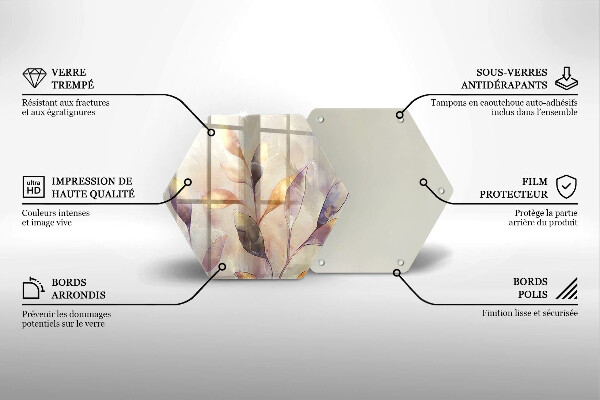 Tocător sticlă Frunze boho pictate