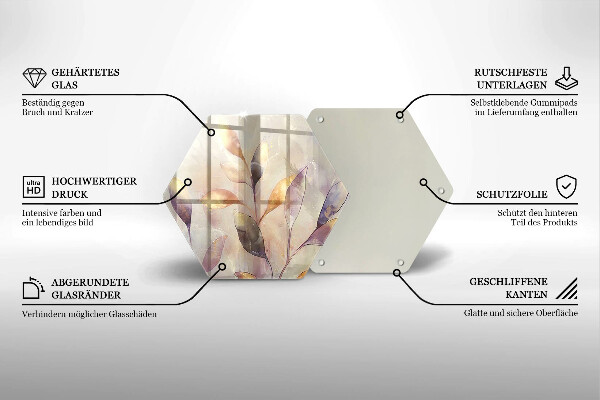 Tocător sticlă Frunze boho pictate