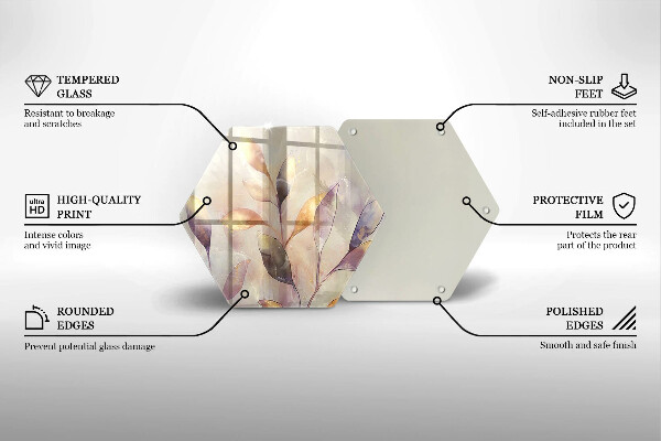 Tocător sticlă Frunze boho pictate