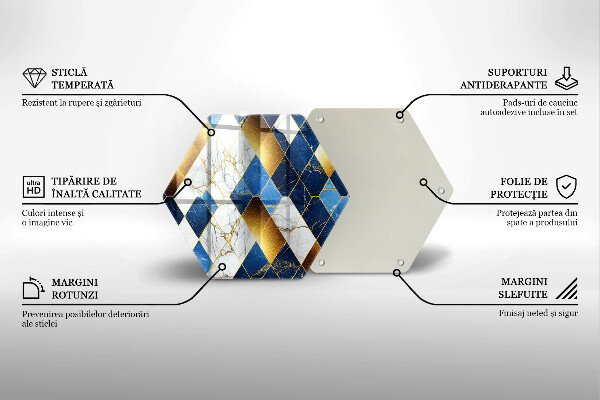 Tocător din sticlă Romburi de marmură aurie
