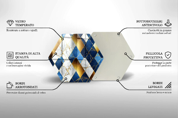 Tocător din sticlă Romburi de marmură aurie