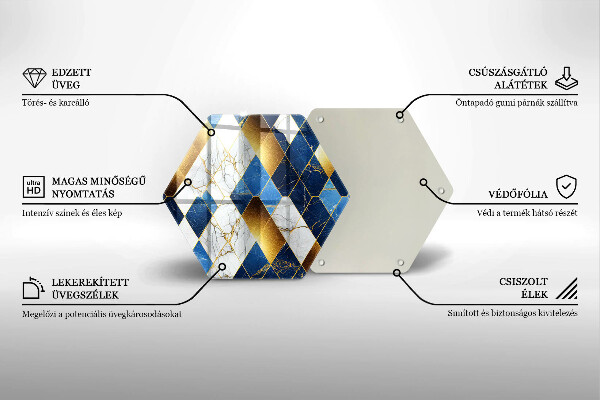 Tocător din sticlă Romburi de marmură aurie