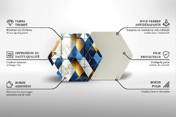 Tocător din sticlă Romburi de marmură aurie